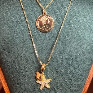 Gold Starfish Pendant Necklace set 16-18”